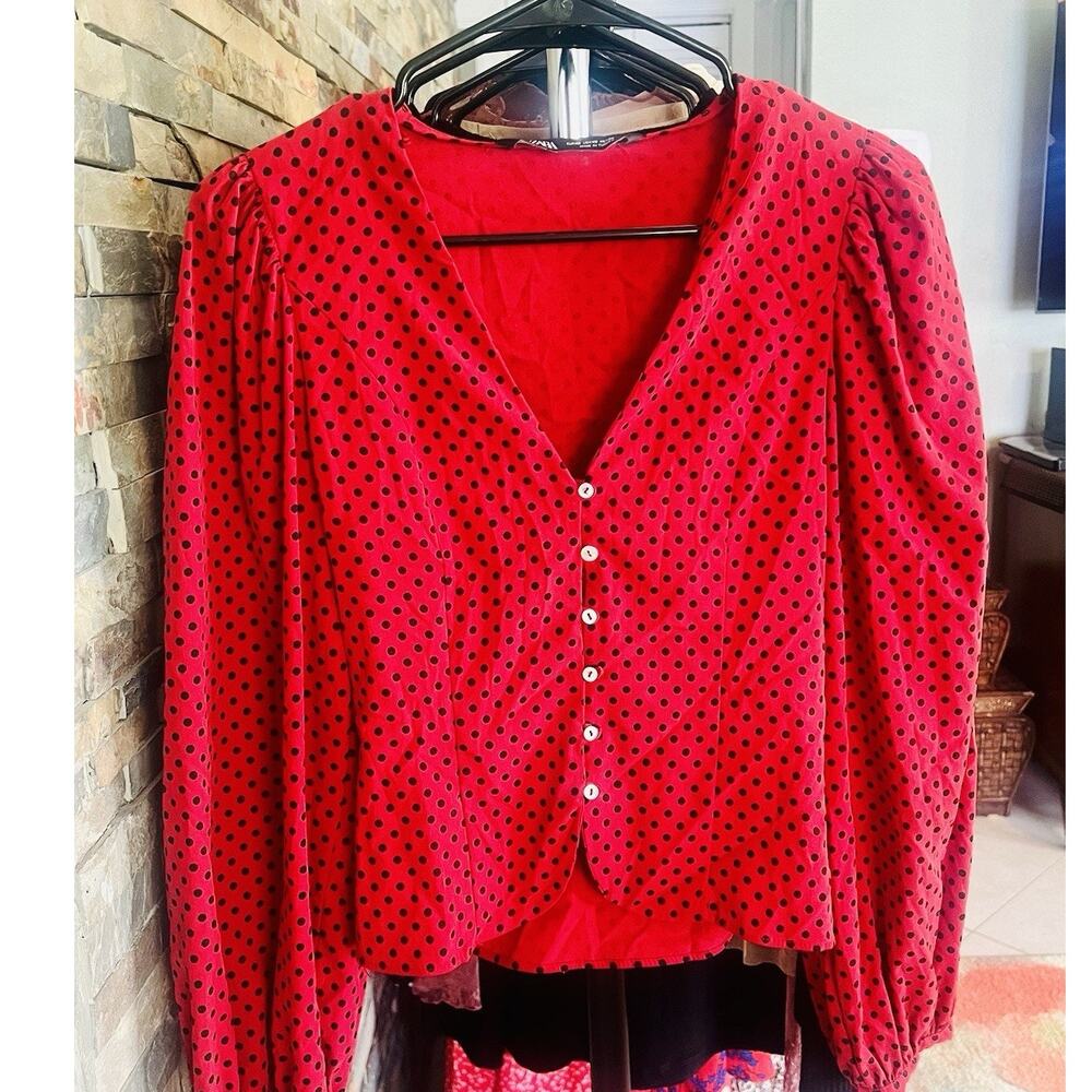 Zara Red Polka Dot Top Tie Back bow Size XS